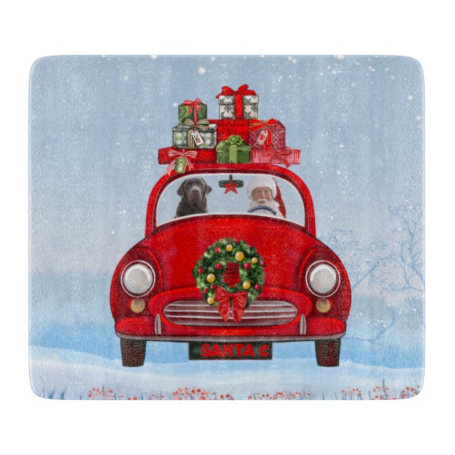 Labrador Dog In Car With Santa Claus  Cutting Board (Front)