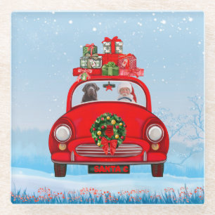 Labrador Dog In Car With Santa Claus Glass Coaster