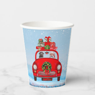 Labrador Dog In Car With Santa Claus  Paper Cups
