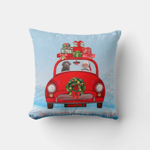 Labrador Dog In Car With Santa Claus Throw Pillow