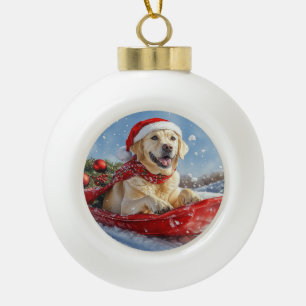 Labrador Dog in Sledge Let it Snow Christmas Ceramic Ball Christmas Ornament