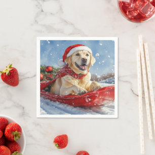 Labrador Dog in Sledge Let it Snow Christmas Napkin