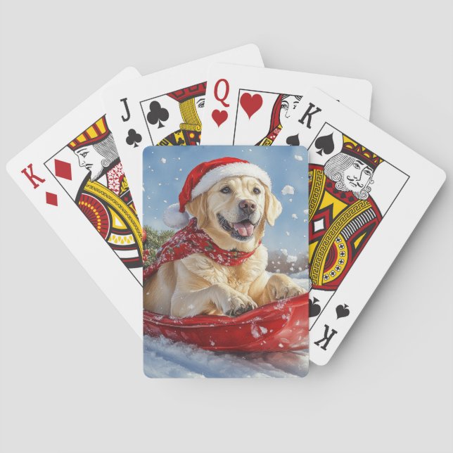 Labrador Dog in Sledge Let it Snow Christmas Playing Cards (Back)