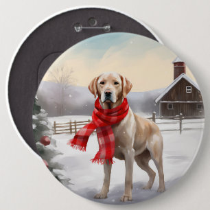 Labrador Dog in Snow Christmas 6 Inch Round Button