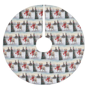 Labrador Dog in Snow Christmas Brushed Polyester Tree Skirt
