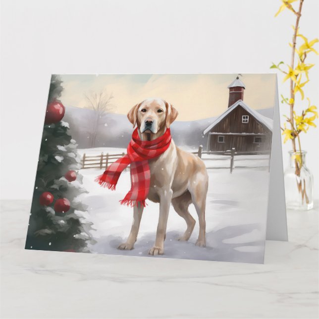 Labrador Dog in Snow Christmas Card (Yellow Flower)