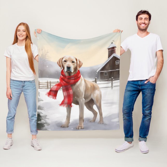 Labrador Dog in Snow Christmas Fleece Blanket (In Situ)