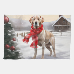 Labrador Dog in Snow Christmas Kitchen Towel