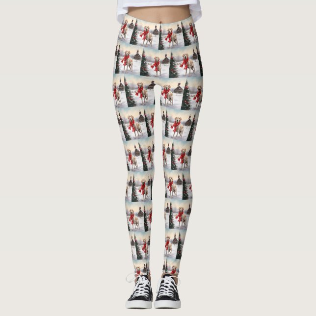 Labrador Dog in Snow Christmas Leggings (Front)