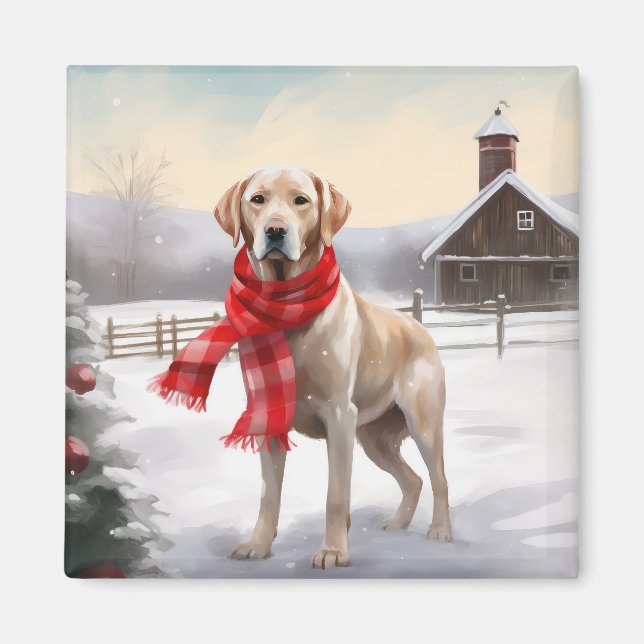 Labrador Dog in Snow Christmas Magnet (Front)