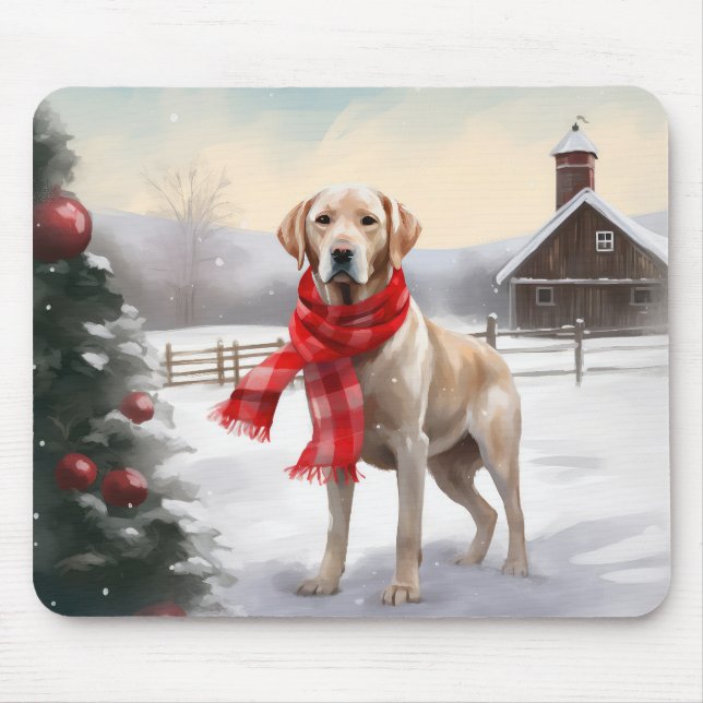 Labrador Dog in Snow Christmas Mouse Pad (Front)