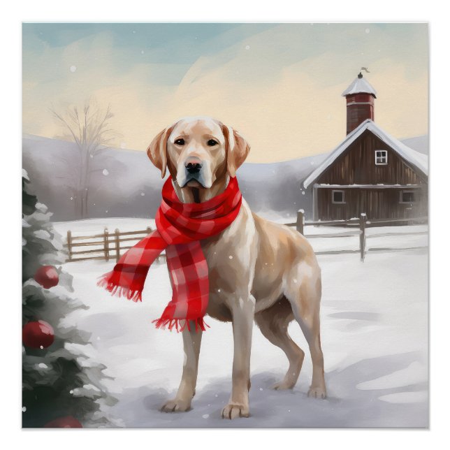 Labrador Dog in Snow Christmas Poster (Front)