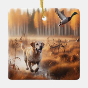 Labrador/dog in the autumn duck hunt ceramic ornament