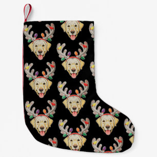 Labrador Dog Reindeer Antlers Christmas Lights Small Christmas Stocking