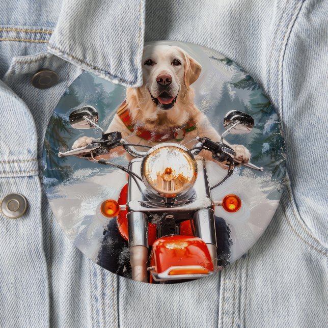 Labrador Dog Riding Motorcycle Christmas 6 Inch Round Button (In Situ)