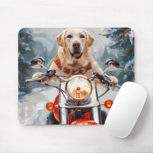 Labrador Dog Riding Motorcycle Christmas Mouse Pad (With Mouse)