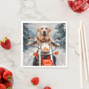 Labrador Dog Riding Motorcycle Christmas Napkin