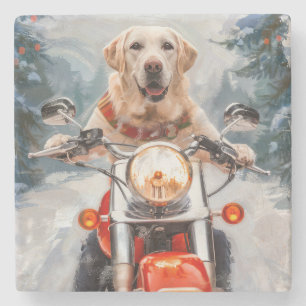 Labrador Dog Riding Motorcycle Christmas Stone Coaster