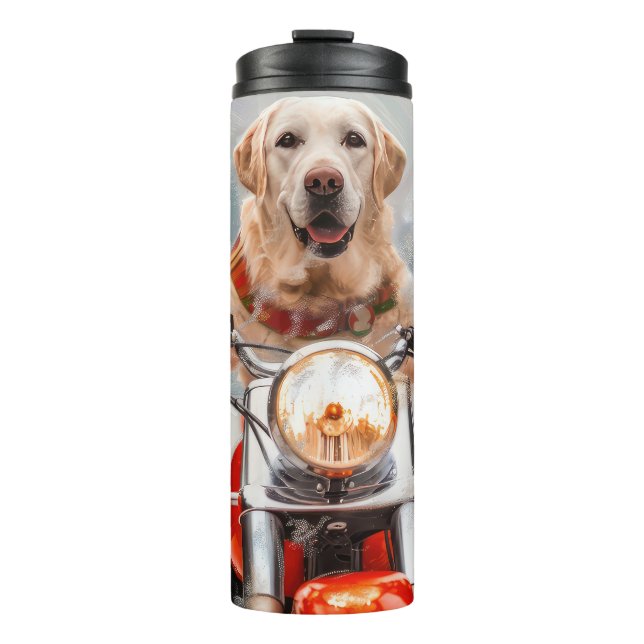 Labrador Dog Riding Motorcycle Christmas Thermal Tumbler (Front)