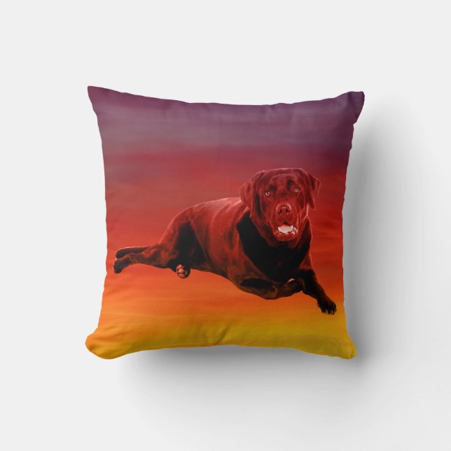 Labrador Dog Sitting on Beach Throw Pillow (Front)