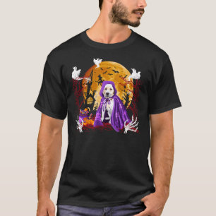 Labrador Dog Wearing Halloween Coat Pumpkin Boo Pu T-Shirt