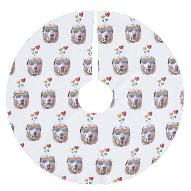 Labrador Dog with Hearts Valentine's Day Brushed Polyester Tree Skirt (Front)
