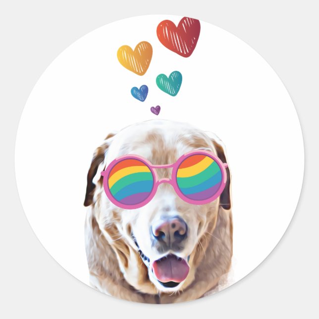 Labrador Dog with Hearts Valentine's Day Classic Round Sticker (Front)