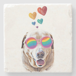 Labrador Dog with Hearts Valentine's Day Stone Coaster