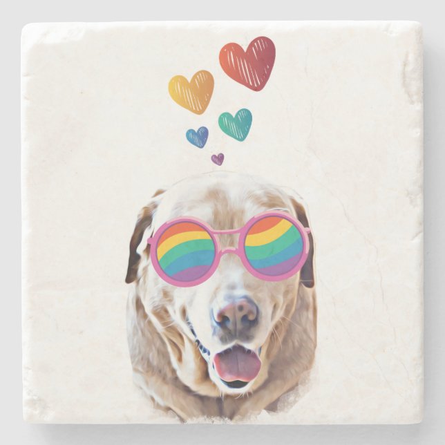 Labrador Dog with Hearts Valentine's Day Stone Coaster (Front)
