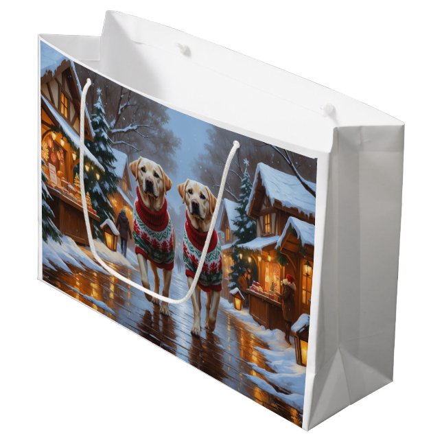Labrador Dogs Christmas Snow Holiday Large Gift Bag (Front Angled)