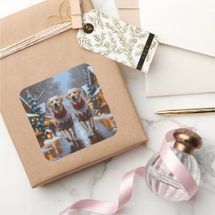 Labrador Dogs Christmas Snow Holiday Square Sticker