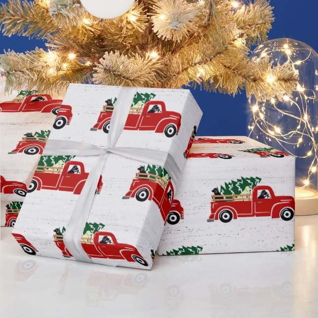 Labrador Dogs In Red Christmas Truck Wrapping Paper (Holidays)
