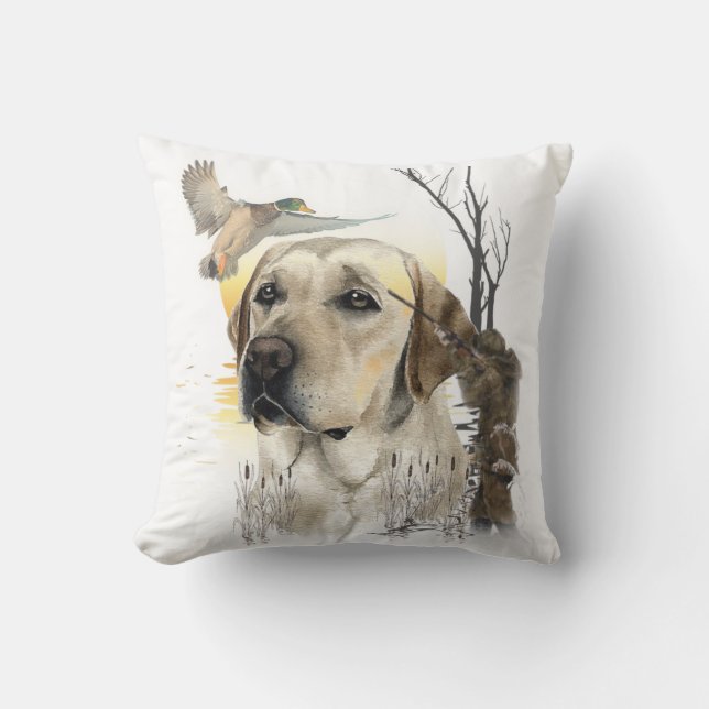 Labrador, duck hunting tapestry canvas print tript throw pillow (Front)