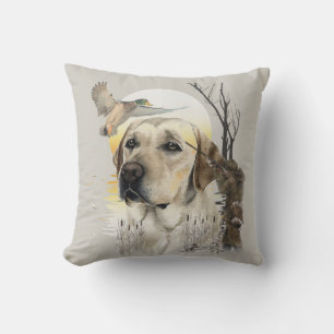 Labrador, duck hunting throw pillow