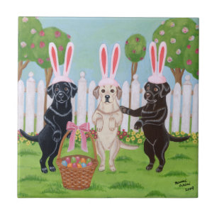 Labrador Easter Bunnies Painting Tile