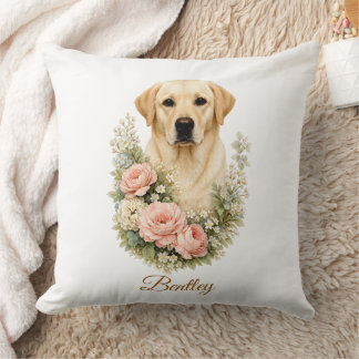 Labrador Floral Portrait Throw Pillow