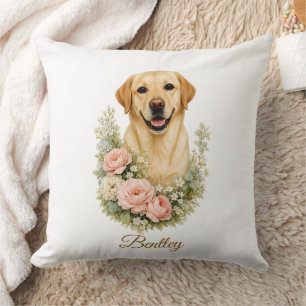 Labrador Floral Portrait Throw Pillow