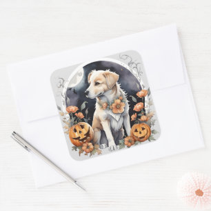 Labrador Halloween Floral Adorable Fall Pet Square Sticker