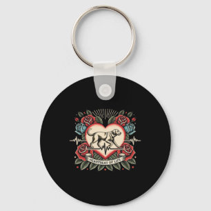 Labrador Heartbeat Tattoo Retro Roses Dog Lover Lo Keychain