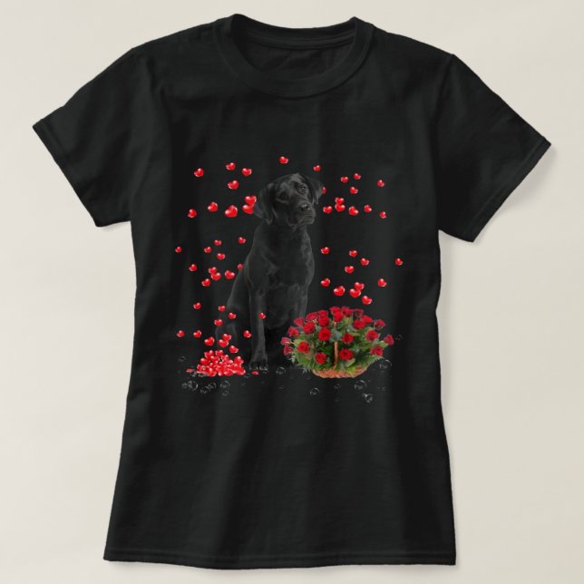 Labrador Hearts Balloons And Rose Basket Valentine T-Shirt (Design Front)