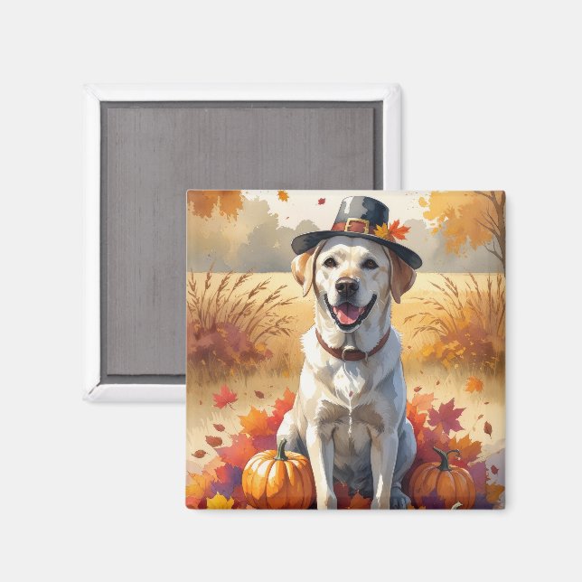 Labrador In Autumn Leaves Thanksgiving Art Magnet (Front/Back)