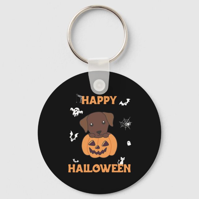 Labrador In Pumpkin Cute Dogs Happy Halloween Keychain (Front)