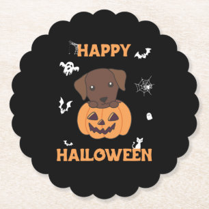 Labrador In Pumpkin Cute Dogs Happy Halloween Paper Coaster