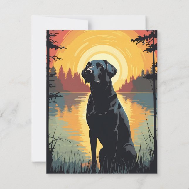 Labrador in the forest during sunset holiday card (Front)