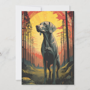Labrador in the forest during sunset holiday card