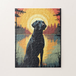 Labrador in the forest during sunset jigsaw puzzle