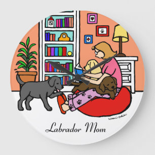 Labrador Mom Reading Large Clock