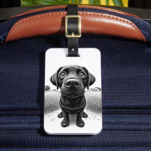 Labrador on a Farm B&W Custom Luggage Tag