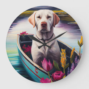 Labrador on a Paddle: A Scenic Adventure Large Clock