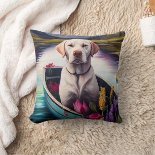 Labrador on a Paddle: A Scenic Adventure Throw Pillow